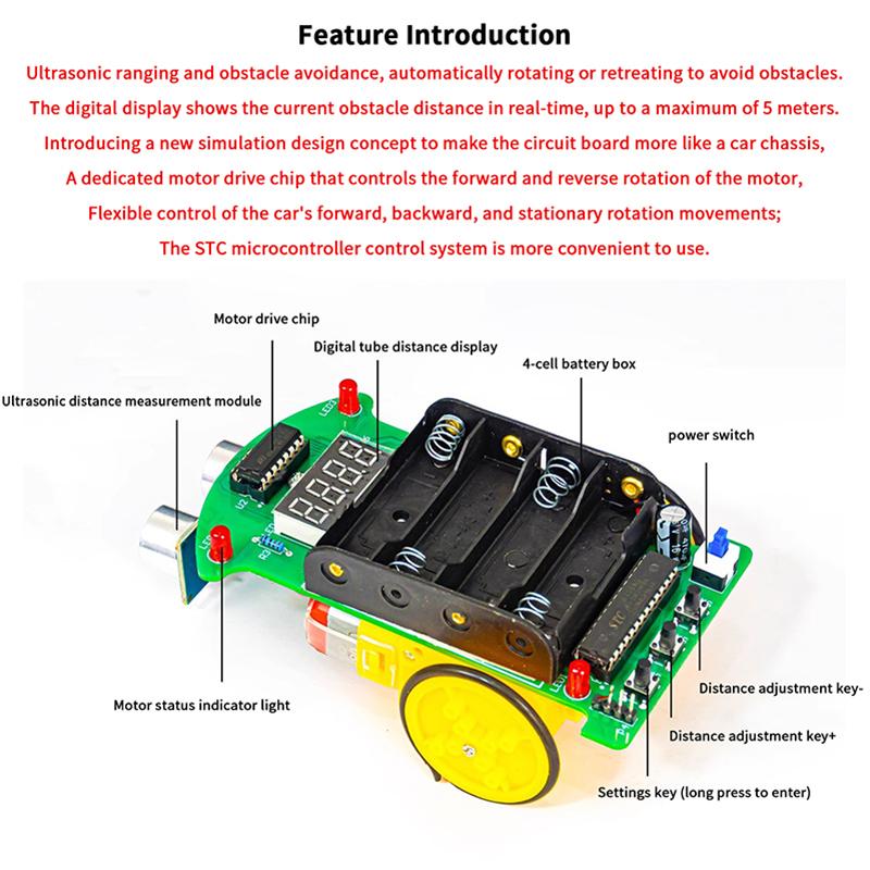 DIY Set for Ultrasonic Sensing Car; LED Display Programming and Soldering Practice Tool Kit