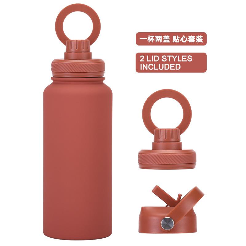 Large Capacity 1L Straw Thermos Cup, Mobile Phone Magnetic Suction Bracket, Water Cup, One Cup With Two Lids, Outdoor Sports Kettle.