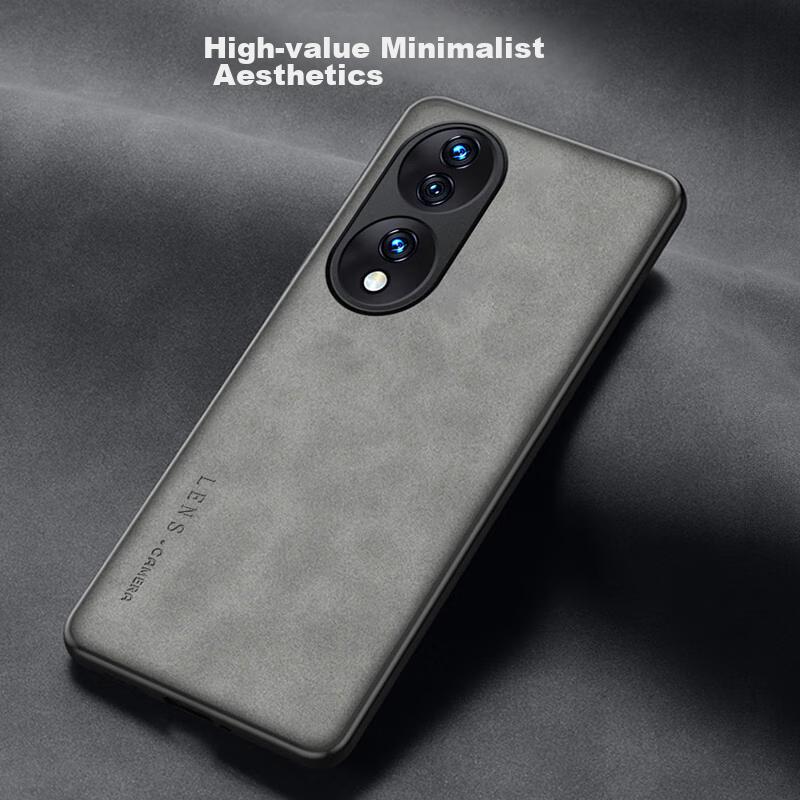 Honor 90 Phone Case, Honor 90 with Full Lens Protection, Silicone Soft Edge, Shockproof, Ultra-Thin, Simple And Leather Texture Case, Quiet Black