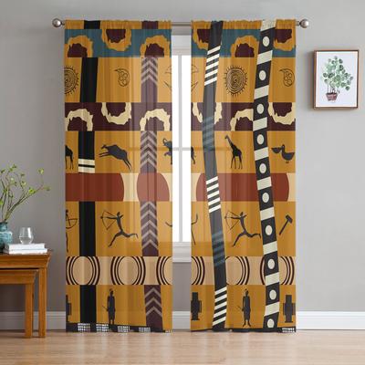 Afrikanischer Stil Stammeskultur Elefant Giraffe Transparente Vorhänge für Wohnzimmerdeko Fenstervorhänge Küche Tüll Voile Vorhänge