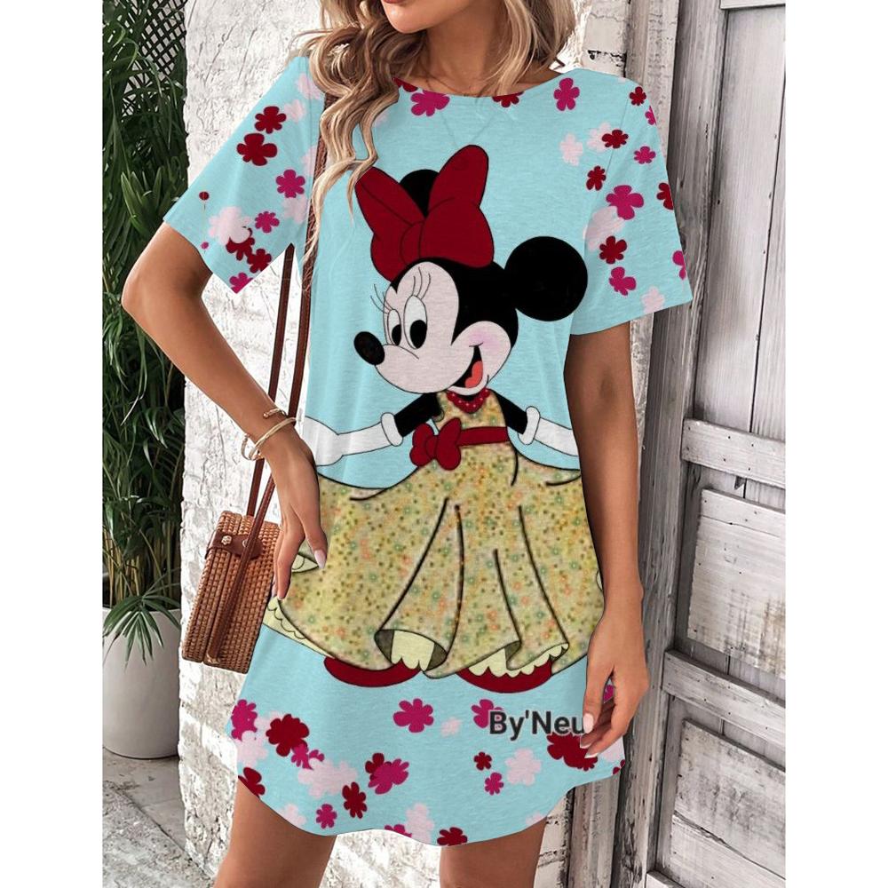 Abito estivo da donna Disney Topolino Primavera Scollo a O Manica Corta Vita Larga Abito con Volant