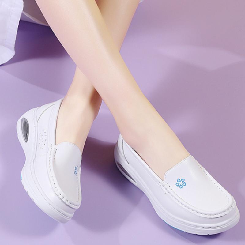 Nurse Shoes Genuine Leather Women's Air Cushion Soft Bottom Hollow Breathable Summer One-step Non-slip Work Shoes