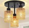 American Style Hand-Woven Faux Rattan Pendant Ceiling Light for Restaurants, Bars, and Bedrooms