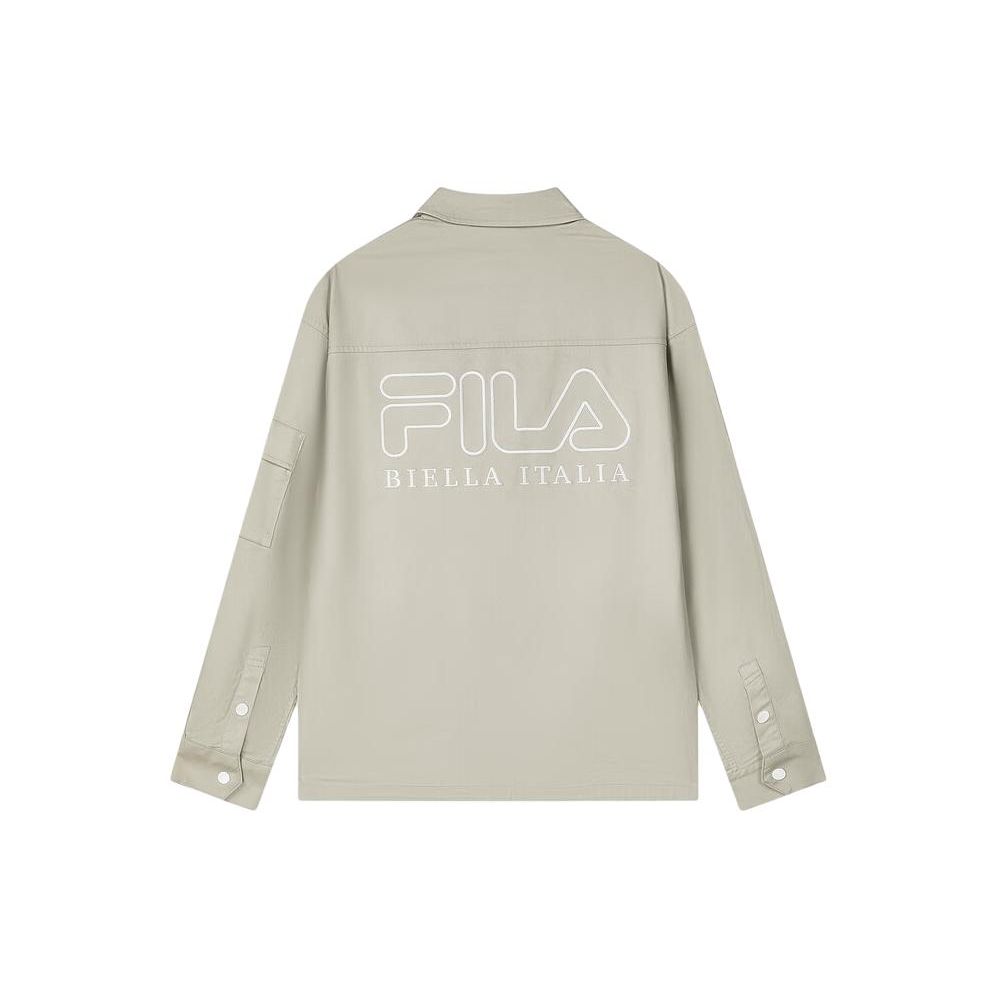 Fila SS24 Brand Logo Letter Embroidery Print Casual Loose Long Sleeve Shirt Men Shirts Beige F11M419705F-DK