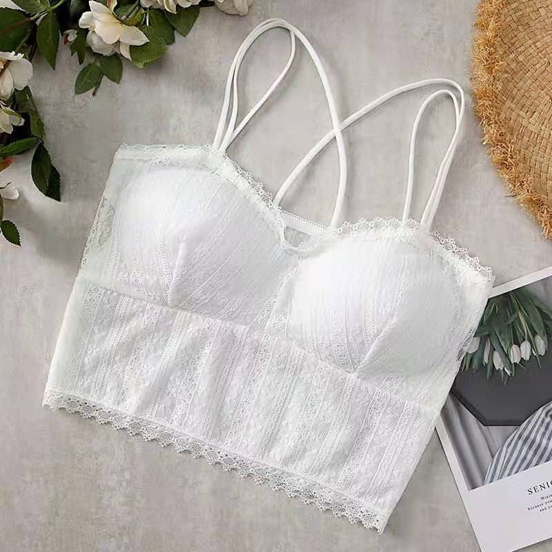 Tank Top Lace Crop Tops Women Summer Camis Backless Camisole Double Straps Tube Female Sleeveless Cropped Vest