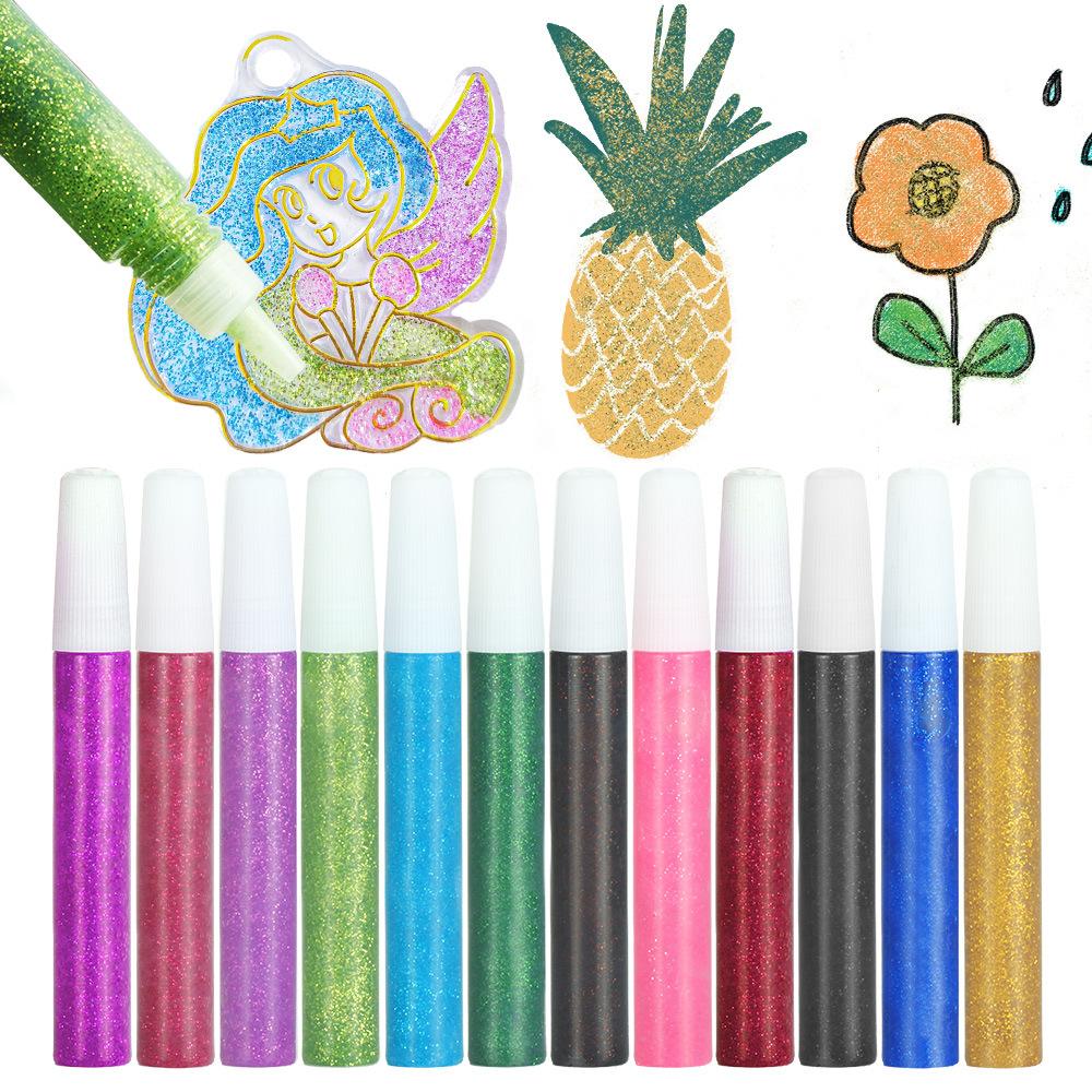 10pcs 10ml Handmade Decorative Graffiti Gold Powder Pigment Children's Painting DIY Colorful Gold Scallion Gel Pen