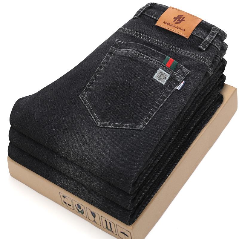 

Мужские свободные прямые джинсы из эластичного хлопка 2023 года на осень 36 черный серый