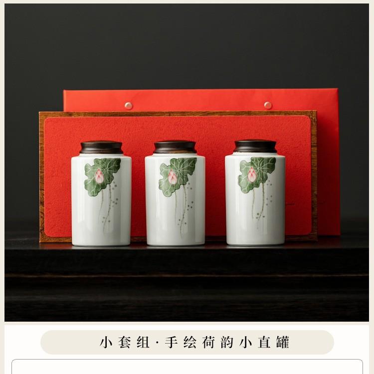 Ceramic Portable Small Tea Can Pure Hand Painted Bamboo Pu'er Tea Broken Silver Tea Packaging Sealed Tea Can Green Tea