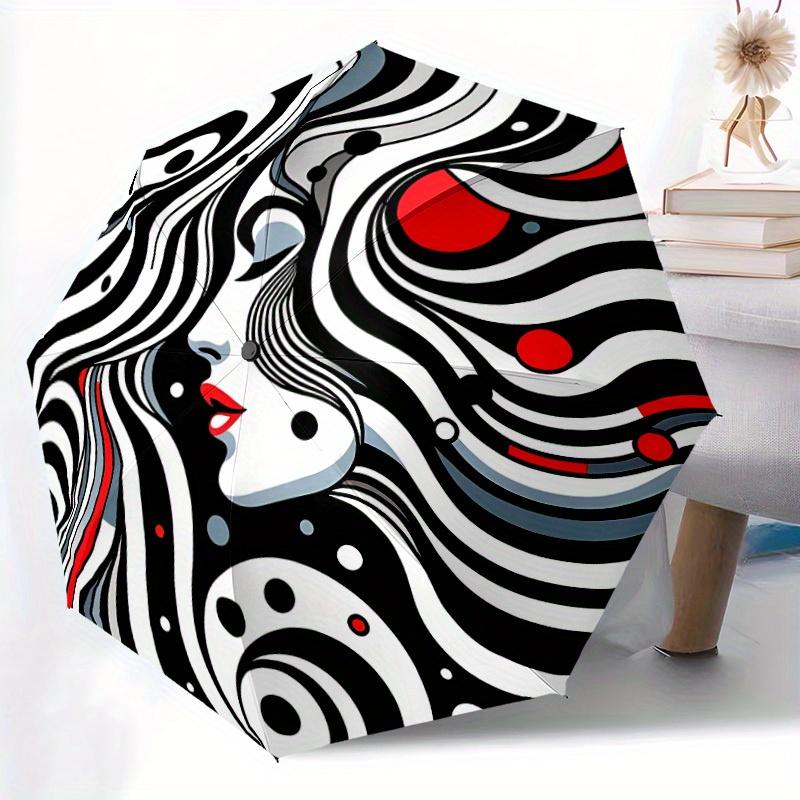 1pc Abstract Art Print Automatic Open/Close Umbrella, Umbrella with Cartoon Design, Portable Compact Umbrella for Men & Women, Good Holiday