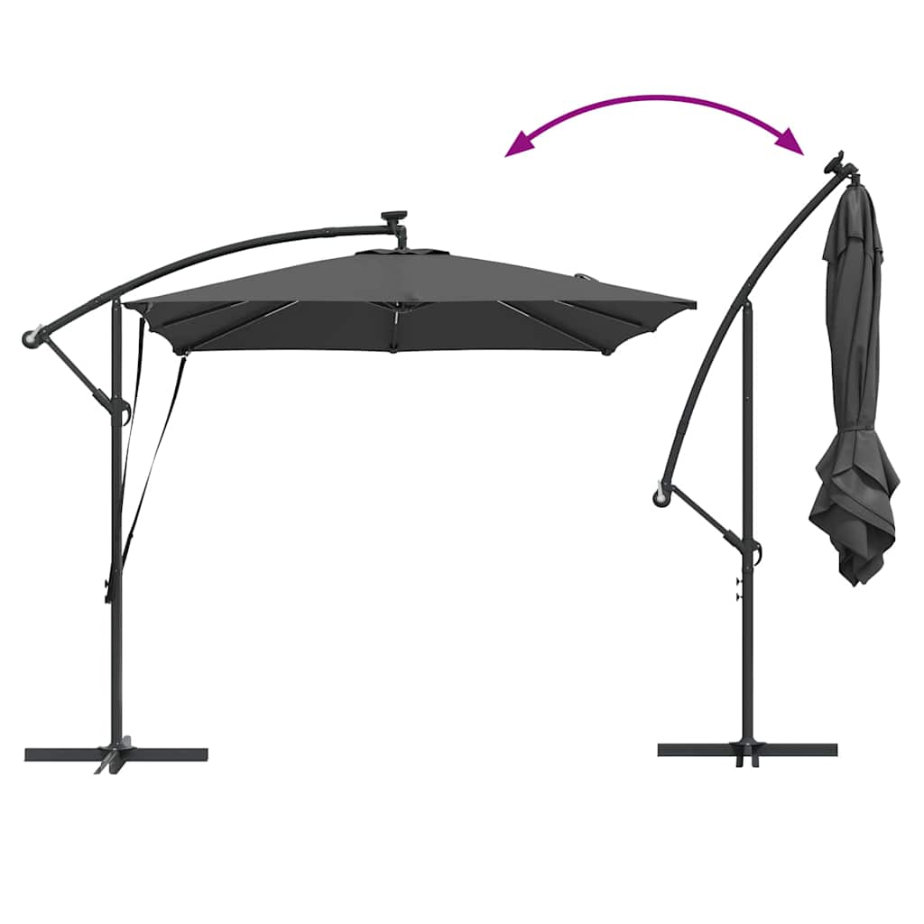 Cantilever Banana Sun Umbrella with LED Light Strips Anthracite 249 X 249 X 250 Cm