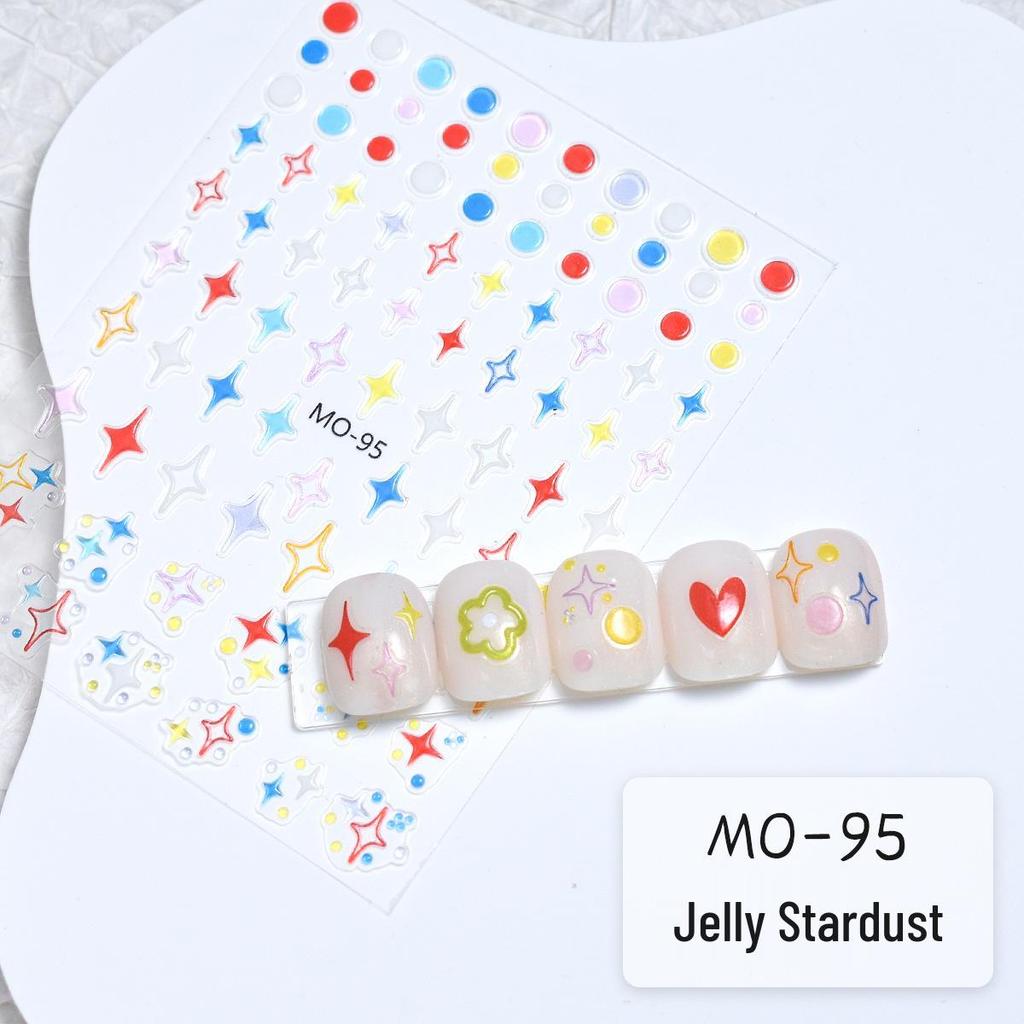 Summer Dopamine 3D Nail Stickers: Cute Heart, Starburst, Smiley Face, and Star Embossed Decals