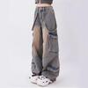 Damen Blaue Cargo Jeans Vintage Baggy Y2k Denim Hose Weite Jeans