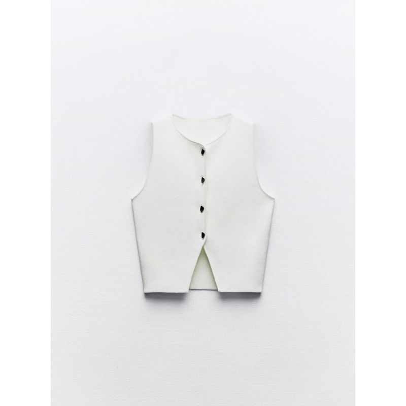 Za2024 Summer New Product Women's Clothes Fashion All-Match Slim Looking Single-Breasted Sleeveless Plain Stitch Short Top 5536027