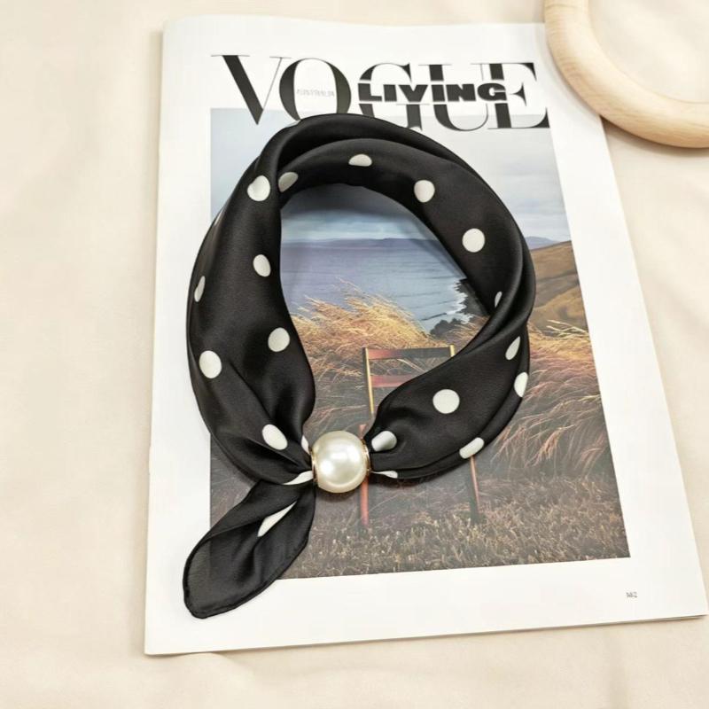 Thin Pearl Necklace with Magnetic Clasp, Lazy-style Silk Scarf, Women's Pendant Scarf, Collarbone Chain