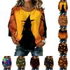Women Casual Halloween Pumpkin Print Round Neck Three Quarter Sleeve Linen Cotton Blended Top Lightweight Comfortable Fit