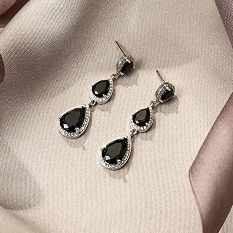 Luxury Square Green Cubic Zirconia Crystal Pendant Earrings Exquisite Fashionable  Women'S Wedding Jewelry