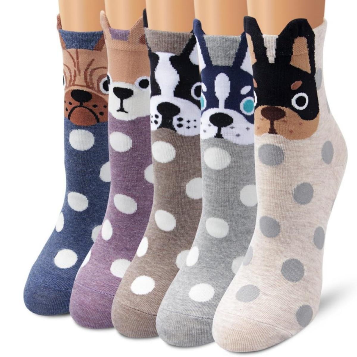 

5 пар женских носков с рисунком кошек, милые, уникальные, забавные, удобные, влагоотводящие One Size