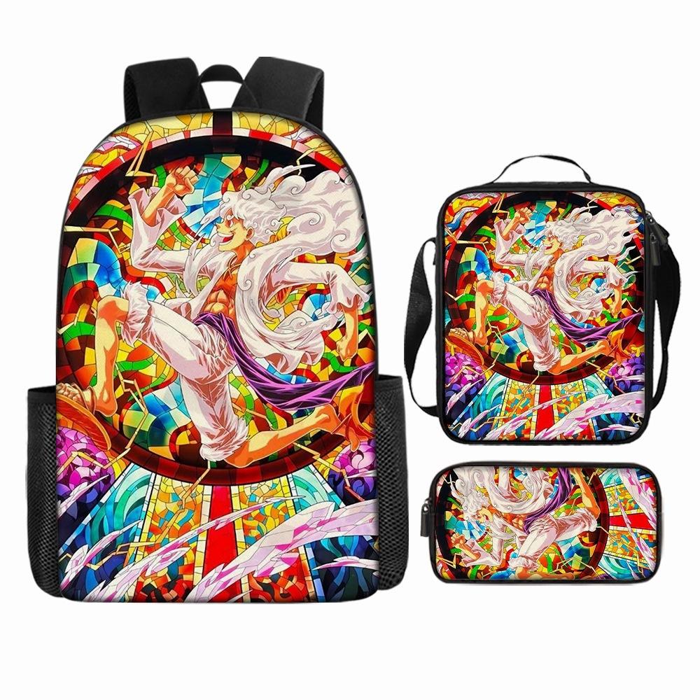 Anime Rucksack Set One Piece Naruto Schultasche für Jungen Schüler Laptop Rucksack Umhängetasche Federmäppchen 3-teilig Große Kapazität Wasserdicht