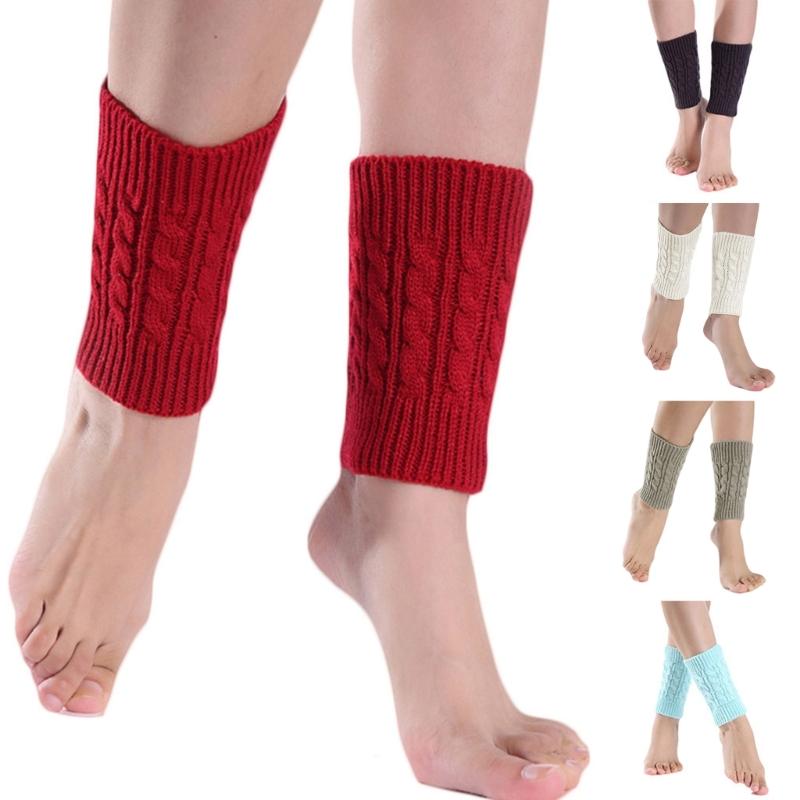 Women Winter Cable Knitted Leg Warmers Socks Solid Color Twist Braided Crochet Pattern Short Boot Cuffs Cover Toppers