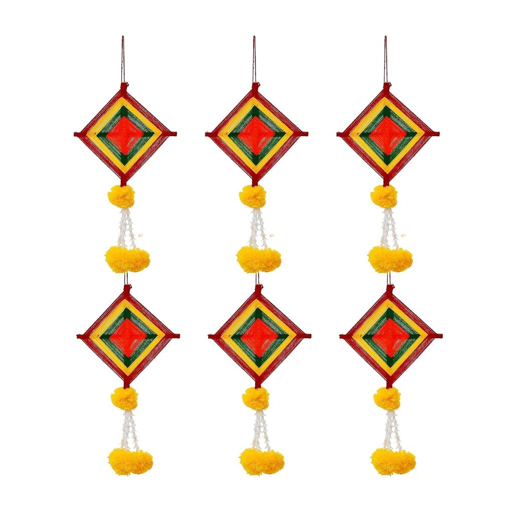 Artificial Marigold Flowers Colorful Woolen Kite Hangings, Multicolor, 6 Piece