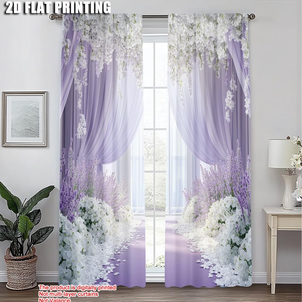 2pcs, Upscale Curtains 2D Print Light Purple & White Peonies 100% Polyester (without Rod) Decorations Inside Ldeal for Bedroom,
