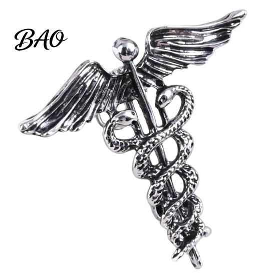 Metal Collar Badge Angel Wing Entwined Snake Brooch, Vintage Alloy Lapel Pin, Golden Plated Brooch Men Women Jewelry Accessories for Suit Dress