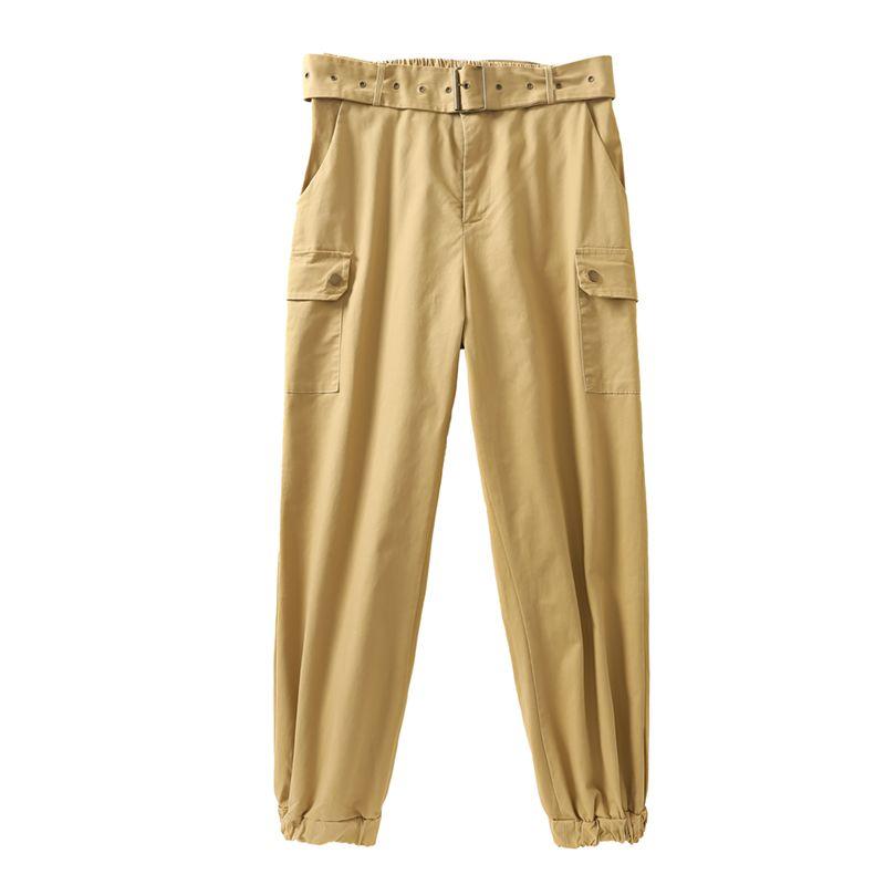 Casual Working Pants Spring New Arrival Export Couple Loose Half Elastic High Waist Zipper Button Pocket Trousers 27314