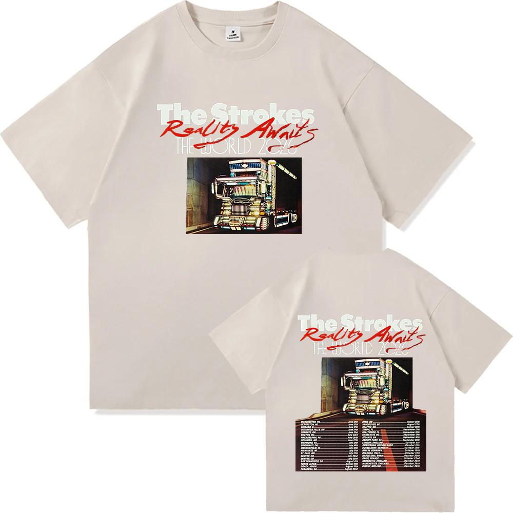 Reality Awaits North America Tour 2026 Tshirt The Strokes Band Design Print Tshirts Cotton Summer Short Sleeve Male Tees Shirt