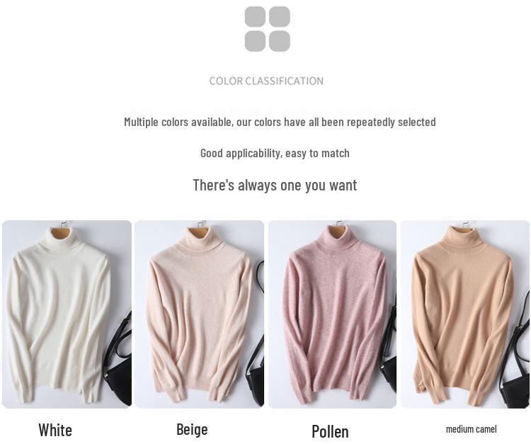2025 Autumn/Winter Women's Pure Wool High Neck Cashmere Pullover - Solid Color, Loose Fit, Short Knit Sweater