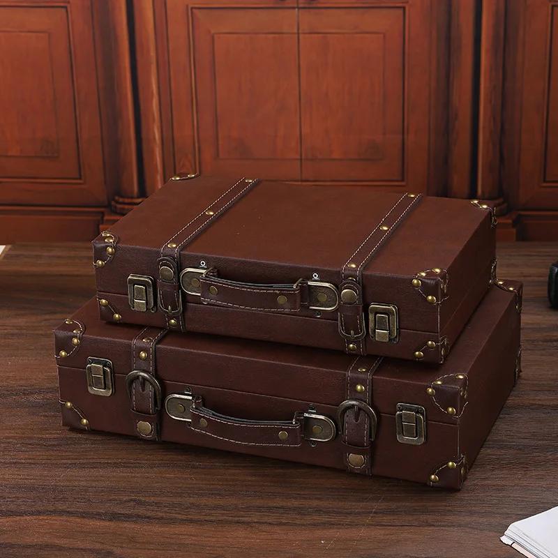 Small Storage Chest Party Wood Retro Style Window Photographic Bedroom Display Decorative Travel Chest Pu Leather Trunk