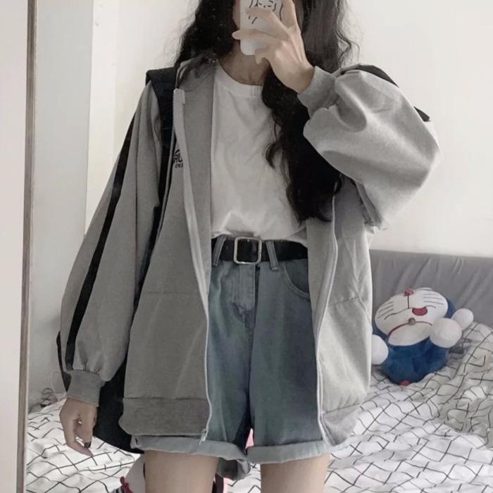 Korean Harajuku Style Women's Plus Velvet Hooded Sweatshirt - Embroidered Letter Zipper Jacket for Autumn/Winter 2022