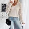 Spring Elegant Women's Solid Color V-neck Lace Splicing Long-sleeved T-shirt Tops Women Versatile Closet Essential Fashion Items Shirt