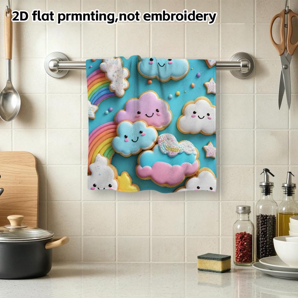 Rainbow Cloud Cookie Pattern Towel, Quick Dry Absorbent Bath Towel