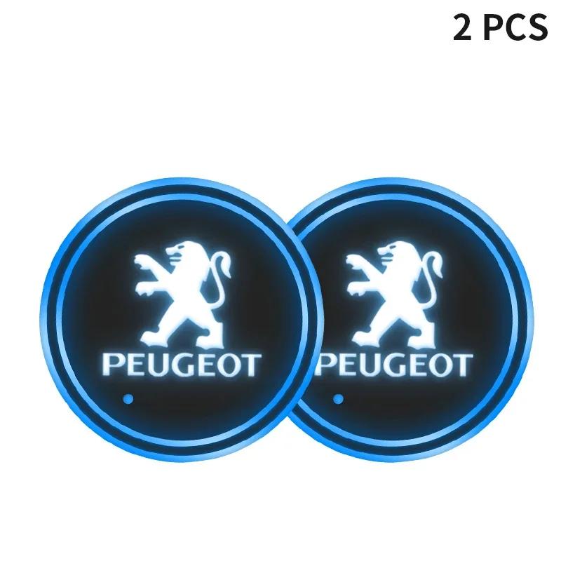 1/2Pcs 7 Color LED Car Cup Holder Light Luminous Coaster Water Cup Pad For Peugeot 308 408 508 RCZ BBA 208 3008 2008 206 207 307