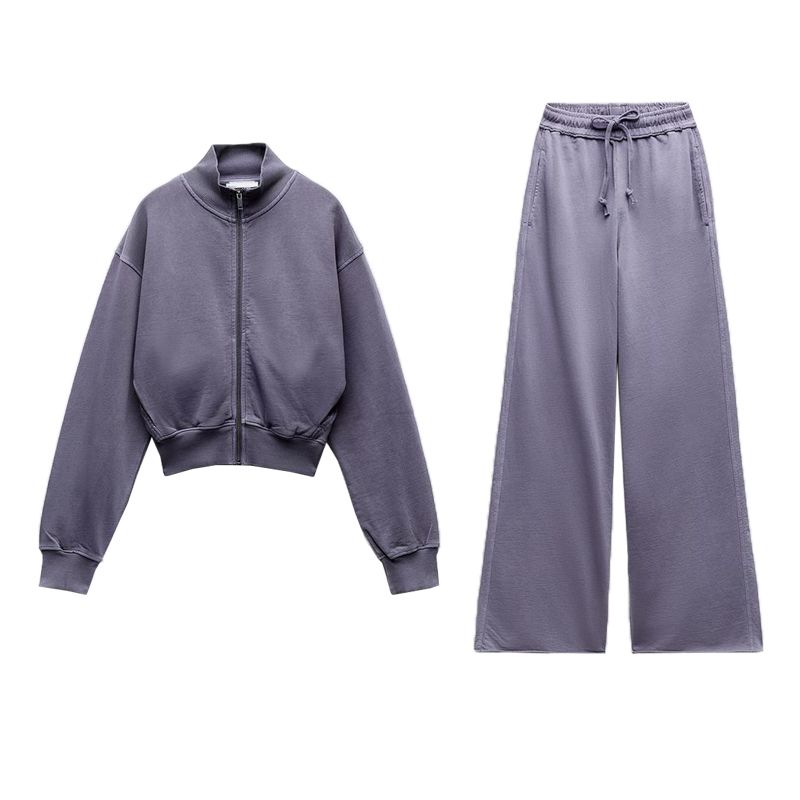 Spring New Fashion Casual Long Sleeve Stand Collar Hoodie 3199305 High Waist Flannel Jogging Pants 3199306