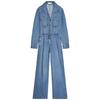 Zaprha 2025 Summer New Long Sleeve Lapel Pocket Wide Leg Adjustable Waist Denim Jumpsuit 0108022