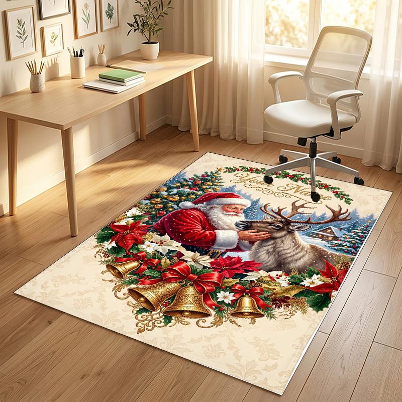Christmas Theme Crystal Velvet Rug Personalized Custom Name Text Soft Floor Mat Home Decor