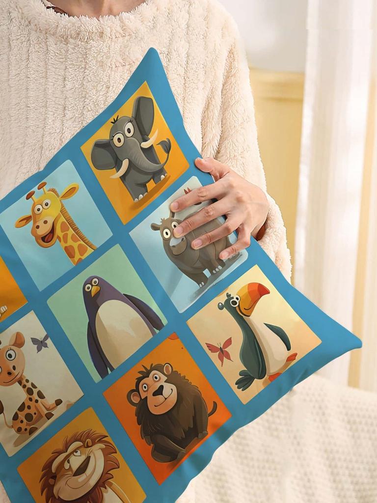 Cartoon Safari Animals Print Throw Pillow Cover, Cushion Case For Sofa Bedroom Living Room Couch Bed Office Chair Home Decor