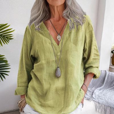 Camiseta de Mujer Cuello en V Manga Larga Color Sólido Tops Jersey Ajuste Holgado Casual Camiseta Trabajo Oficina Vacaciones Uso Diario