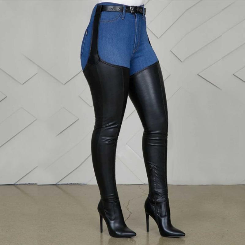 Černé kozačky nad koleno Velká velikost 46 Sexy dámské boty Přezky na opasku Jehlový podpatek Kozačky nad koleno Zima 2025