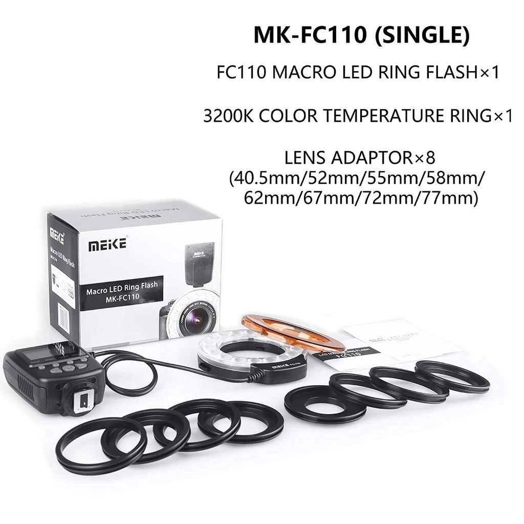 Meike makro blesk pro fotografování s objektivy kompatibilní s fotoaparáty Canon, Nikon, Fuji, Pentax, Panasonic, Sony FC-110, světlo/makro detail