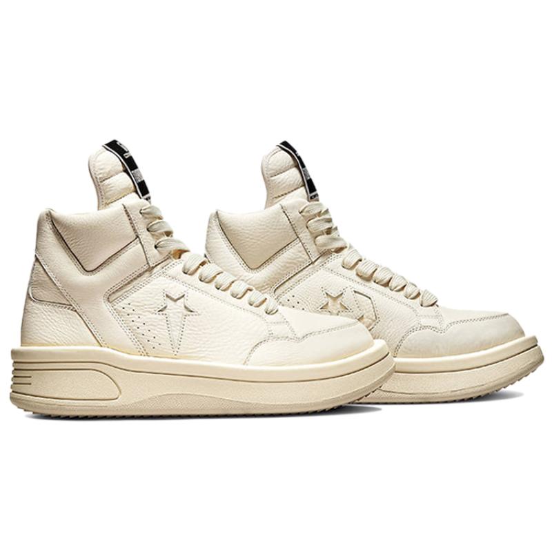 Rick Owens DRKSHDW x Converse Weapon Series Turbowpn Leather Collaborative Mid-Top Retro Basketball Shoes Unisex Ivory White
