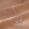 Bay Leaf Goddess Necklace: S925 Sterling Silver, Forest Style Flower Branch Pendant with Wheat Ear Element.