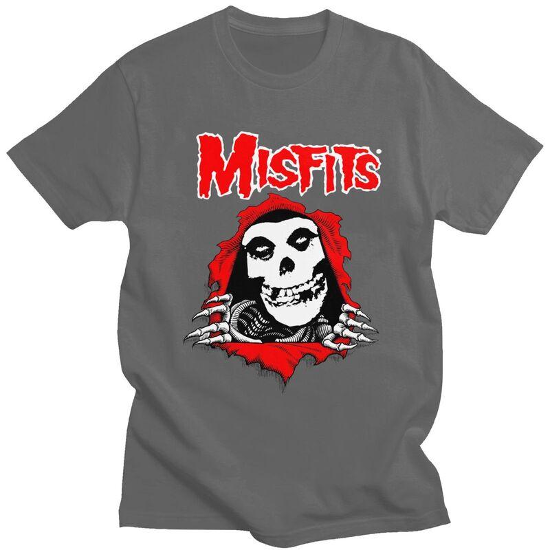 Custom Horror Punk Rock Misfits Skull T Shirts for Men Pure Cotton Tees Tshirt Short Sleeve Tshirt