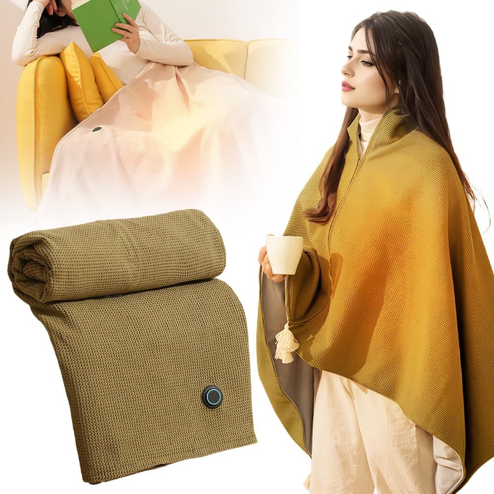 Damen Heizdecken-Schal, 60 × 31 Zoll USB-Elektrodecke, 15 Sekunden schnelles Aufheizen, drei Temperaturstufen