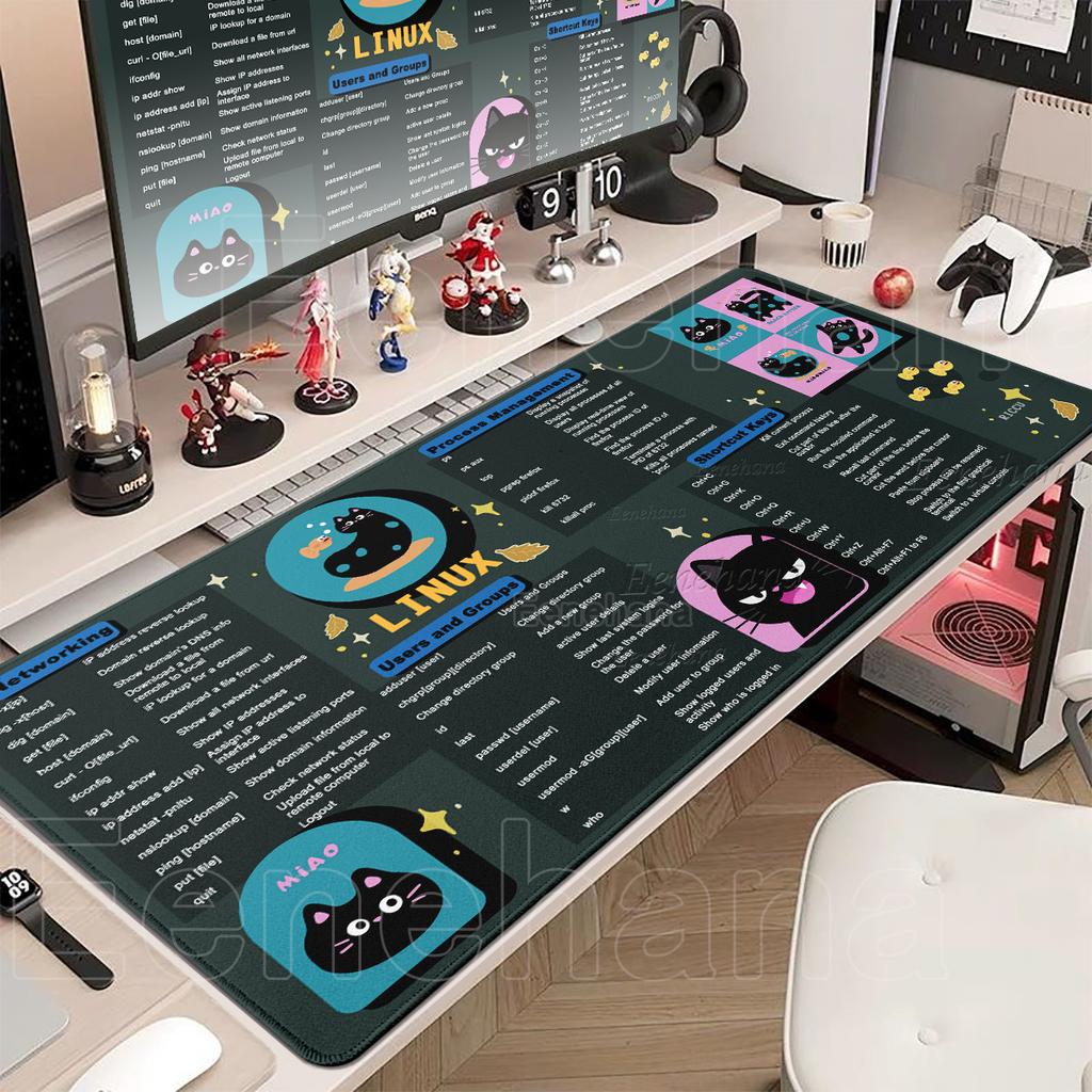 Linux Mouse Pad Large Commands Line Shortcuts Mouse Pad XXL Nonslip Accessories Large Gamer Kawaii Cat Laptop Keyboard Desk Mat