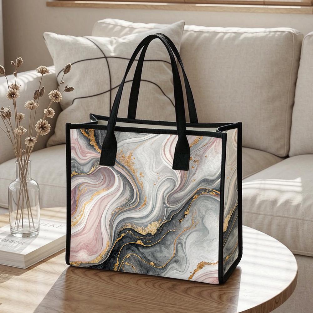 Marble Pattern Tote Bag Stylish Casual Daily Shopping Handbag for Women Portable Large Capacity Commuting Shoulder Bag