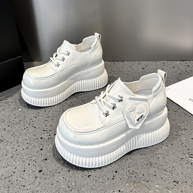 Platform loafers women's 2025 spring new British style small leather shoes inner height increase women's shoes muffin bottom slope heel single shoes