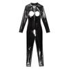Dámský bezrozkrokový overal Hollow Out Catsuit s dlouhým rukávem a otevřeným hrudníkem Mock Krk Zip na zádech Lakované body