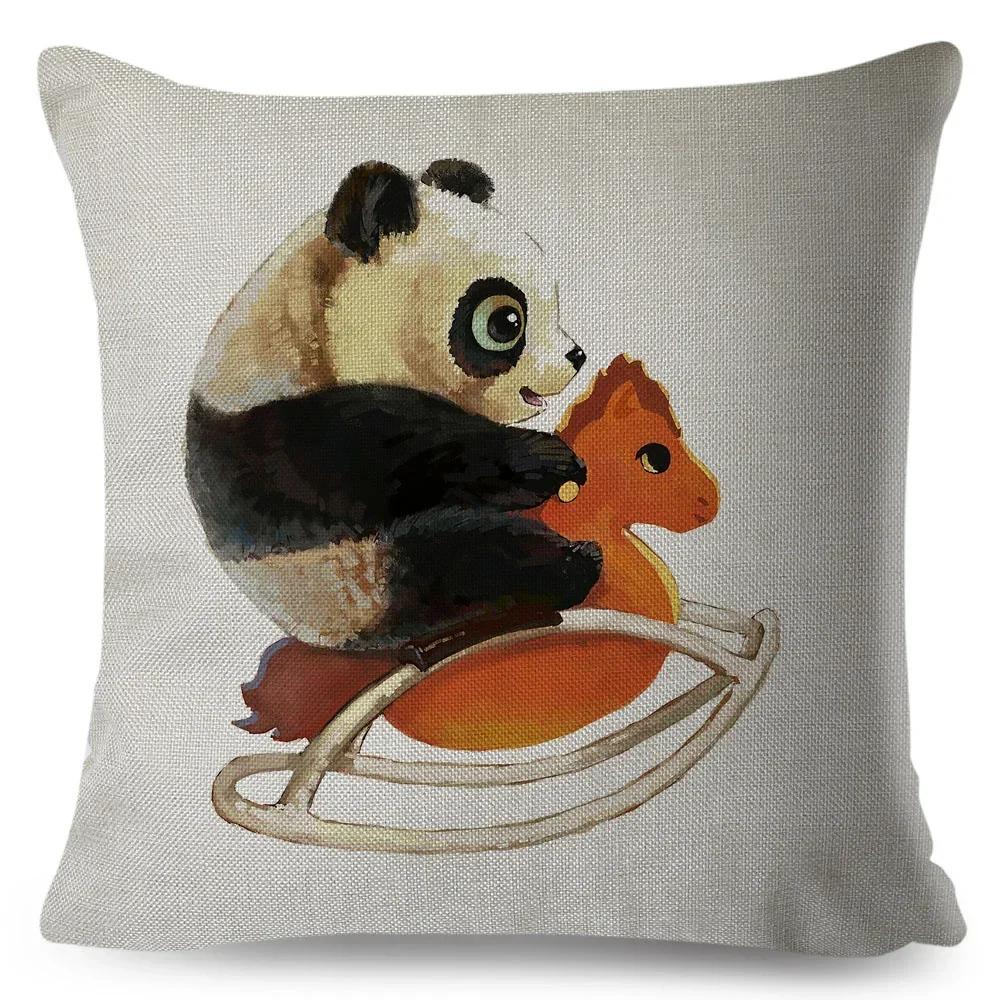 Cute Cartoon Animal Pillowcase Watercolor Animal Cushion Cover Living Room Bedroom Sofa Linen Decorative Pillowcase
